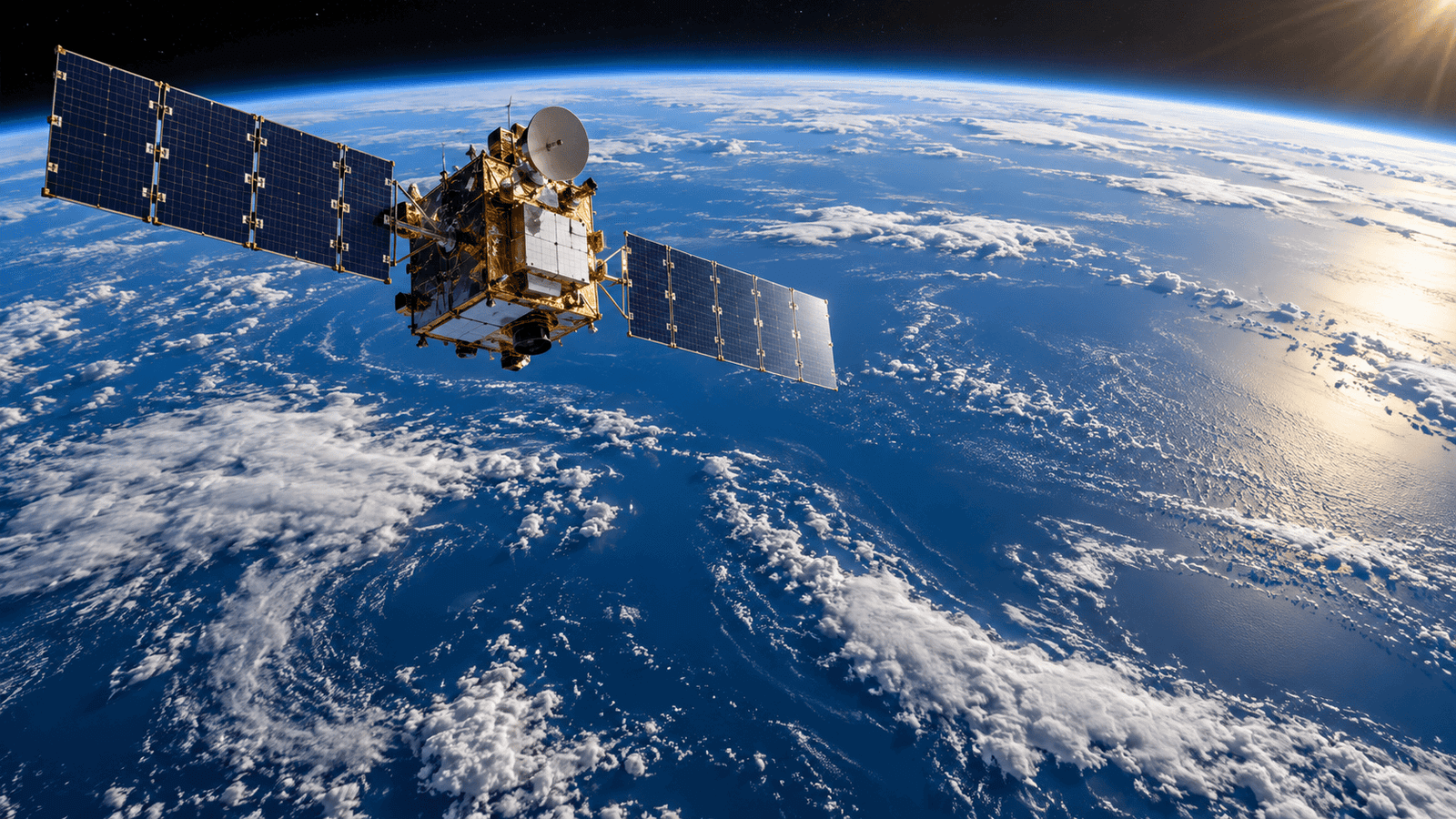AI concept illustration: An observation satellite above the Pacific Ocean.