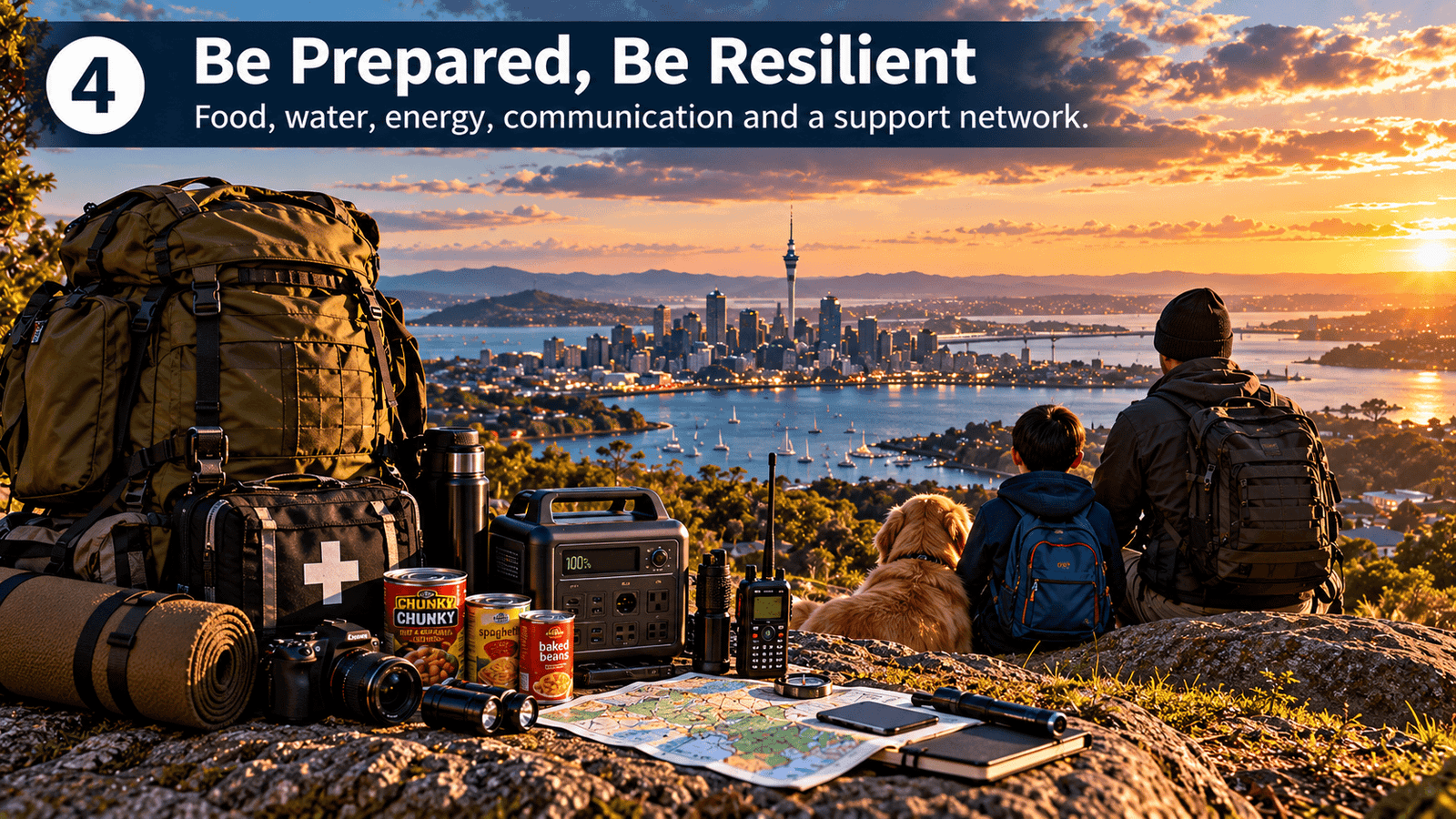 Emergency equipment distribution of generators radios and first aid supplies in New Zealand