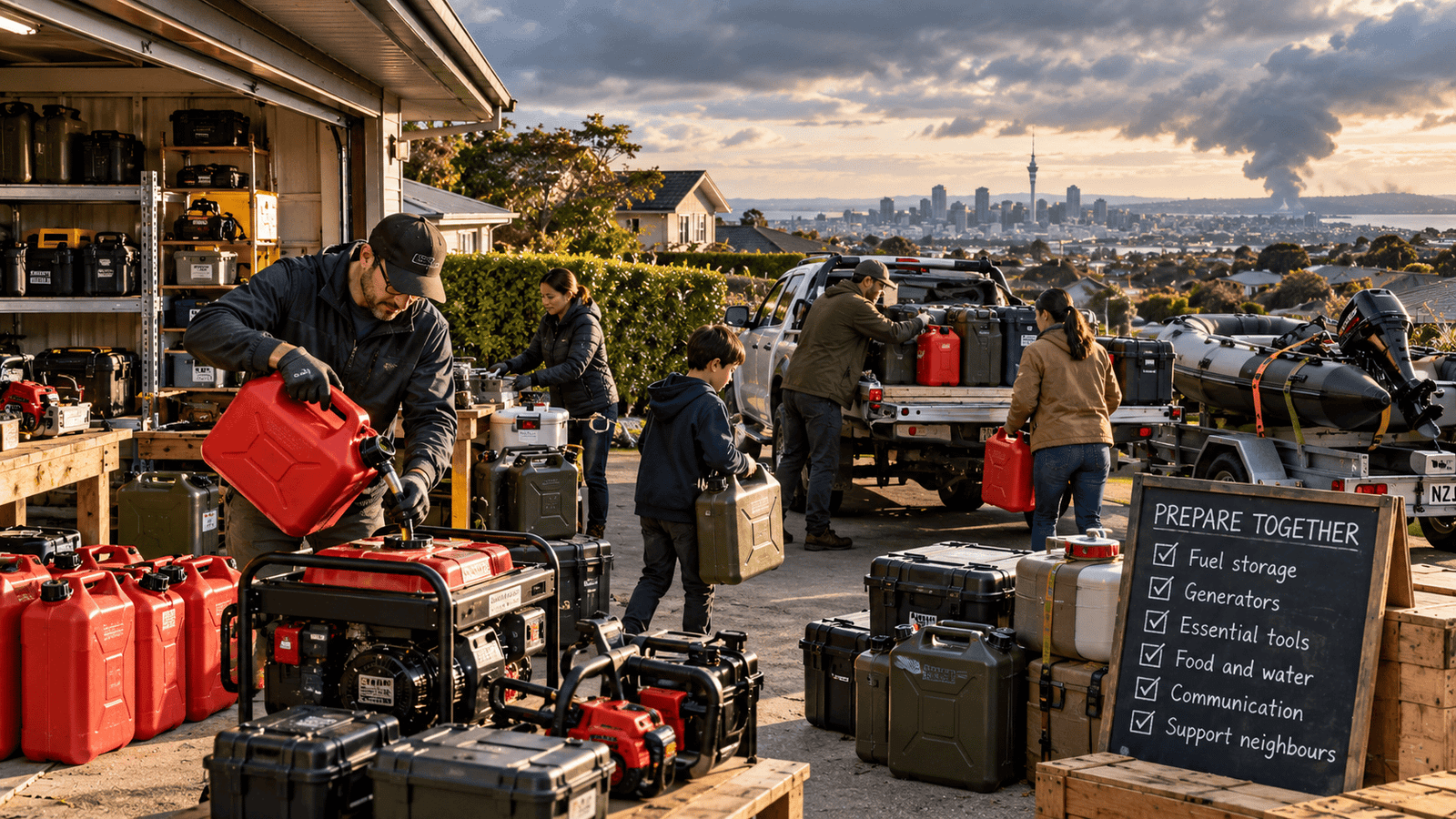New Zealand neighbours preparing shared generators and community emergency fuel supplies